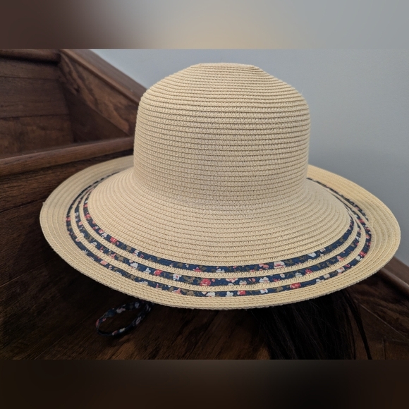 Sloggers Braided Sun Hat With Floral Trim & Lanyard Sz M 22 1/2" - Picture 6 of 12
